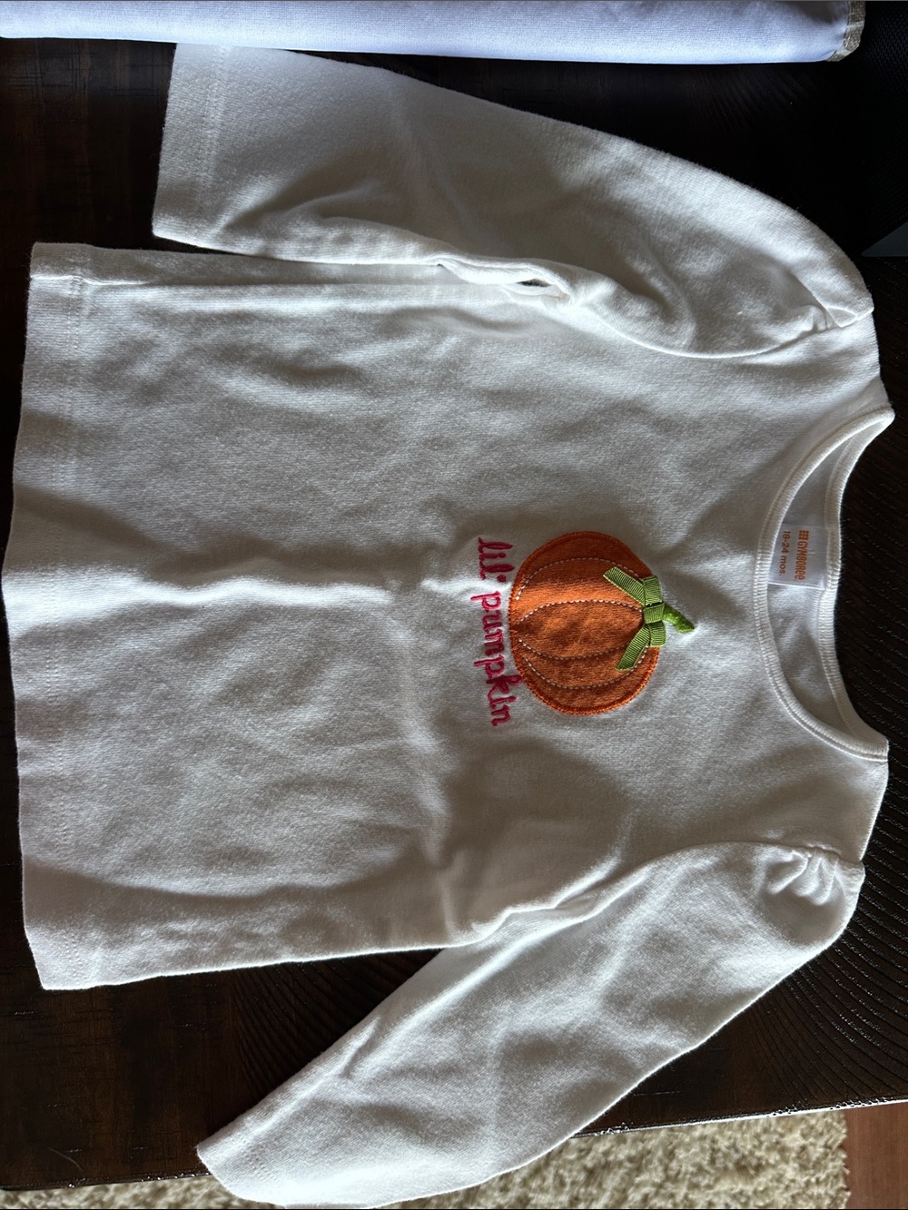 Gymboree White Long-Sleeve Top with Orange Pumpkin Applique